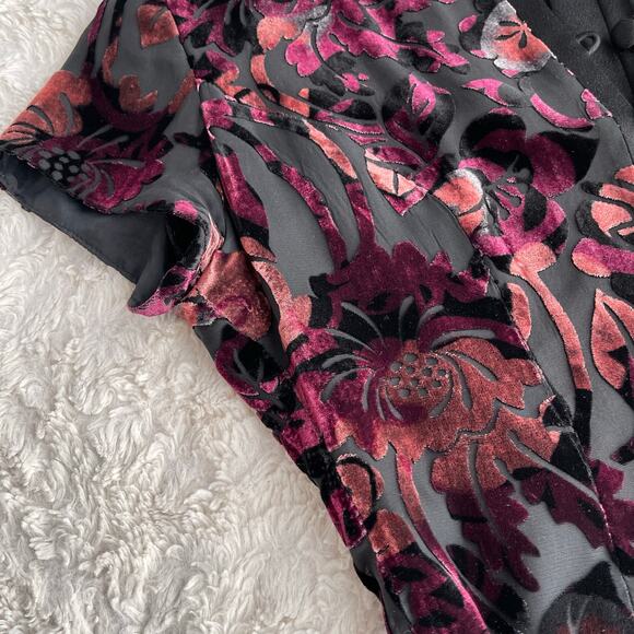 SOLD Jones New York velvet floral burnout maxi dress gown silk cheongsam - Picture 10 of 14